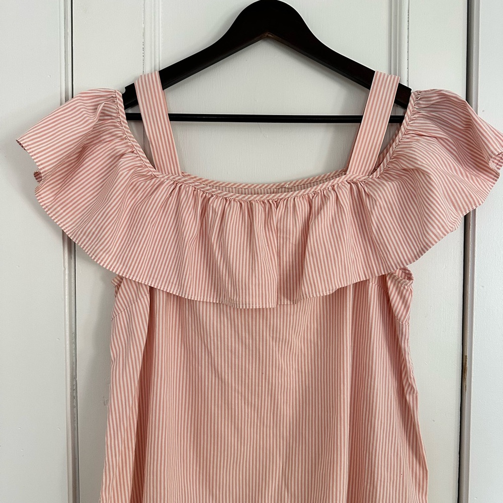 Pink Striped Ruffle Off-Shoulder Top